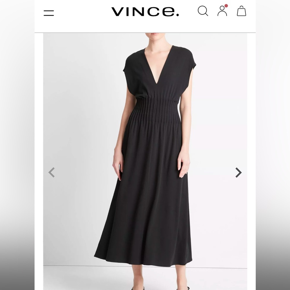 VINCE. Pintuck Cotton V-Neck Dress NEW!